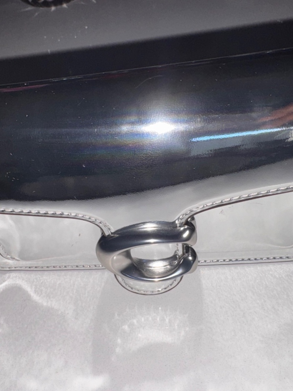 Coach Tabby Metallic Silver Leather Crossbody Wristlet - Picture 7 of 11